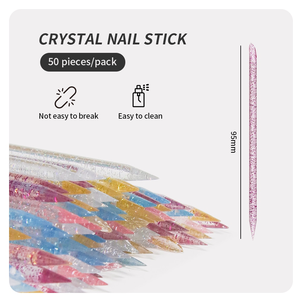 Crystal Press Tool - 50 sztuk Nail Cuticle Pusher Crystal