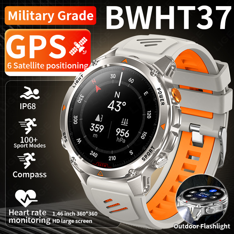 Smartwatch Sports Watches For Men - LIGE Wytrzymały Smartwatch z GPS, Latarką