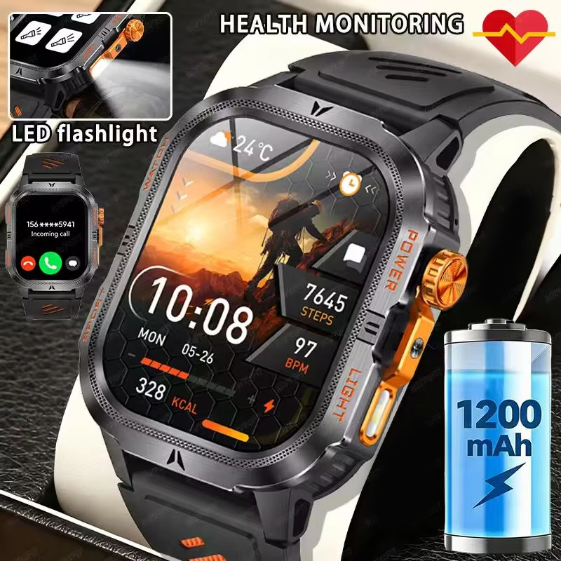 Smartwatch Rugged Watches For Men - Wytrzymały smartwatch wojskowy dla mężczyzn z