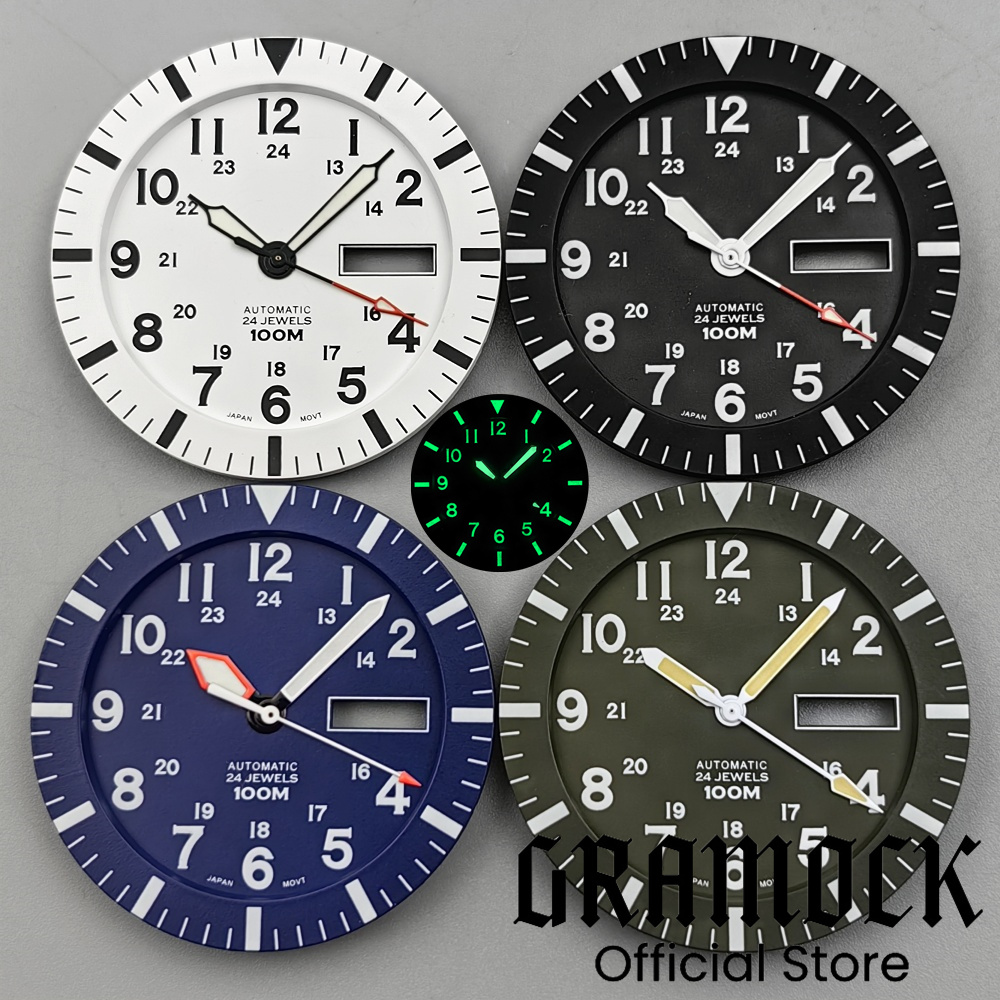 Luminous Dial Face - Tarcza Gramock Vintage NH36 34.3mm Czarno-Zielono-Biała