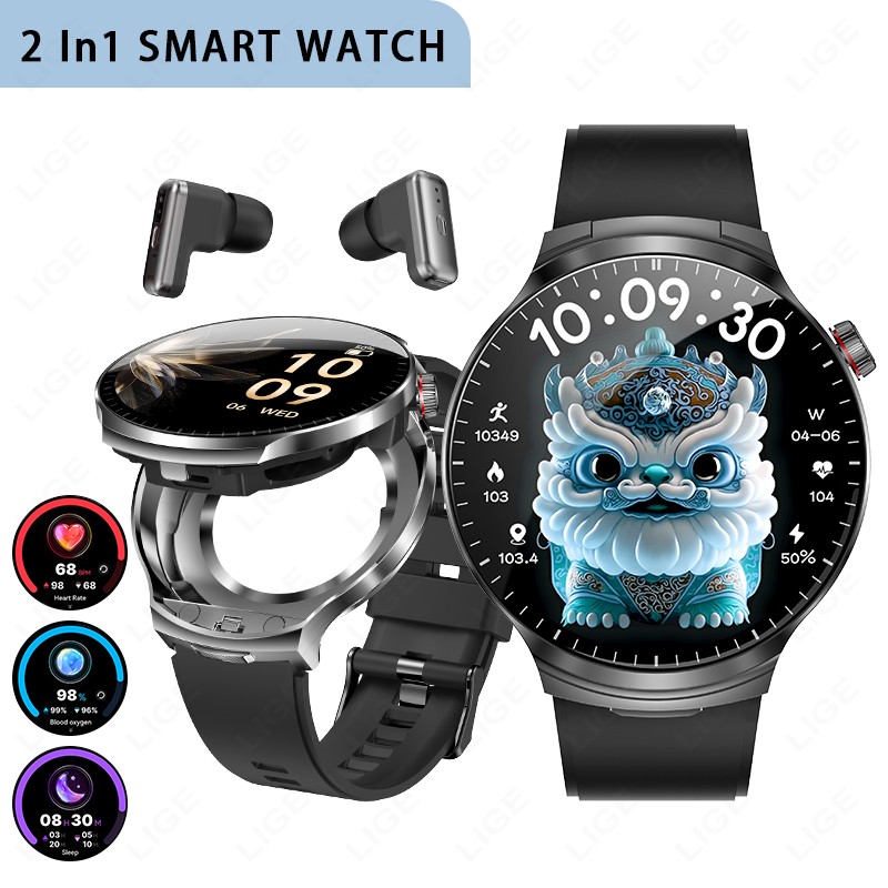 LIGE Nowe Słuchawki TWS 2 w 1  – Smartwatch Noise Watches For Men recenzja i cena