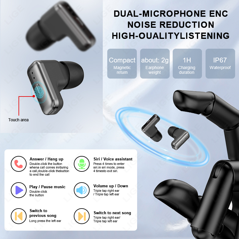 LIGE Nowe Słuchawki TWS 2 w 1  – Smartwatch Noise Watches For Men recenzja i cena
