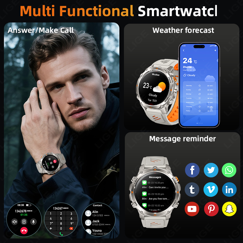 LIGE Wytrzymały Smartwatch z G – Smartwatch Sports Watches For Men recenzja i cena